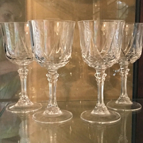 Set of 4 Vintage Crystal Star Cut Wine Stemware